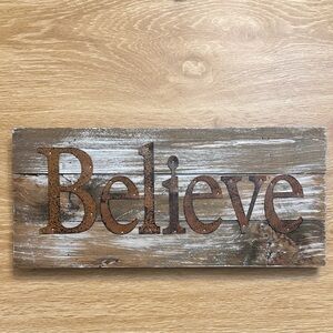 Rustic 'Believe' Barn Wood Wall Sign, Brown & Gray
